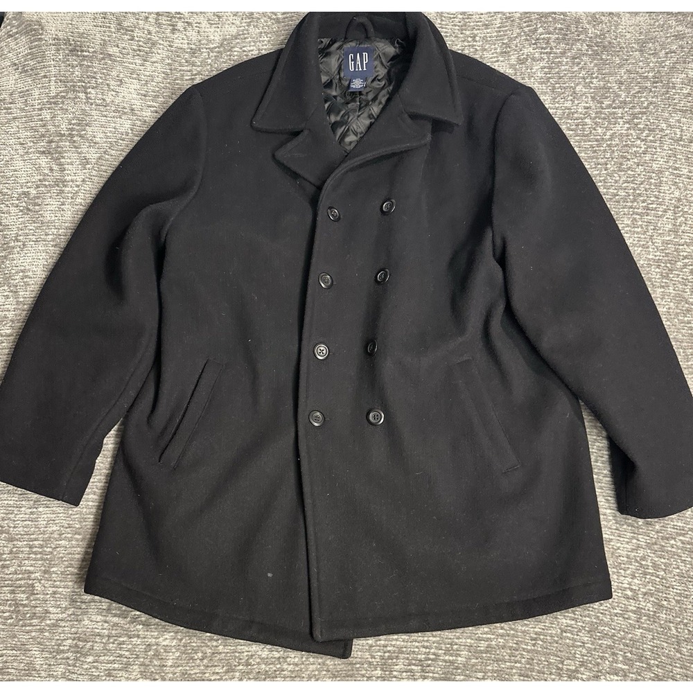 Vintage GAP Men's Black Wool Blend Peacoat Jacket Size XXL Quilted